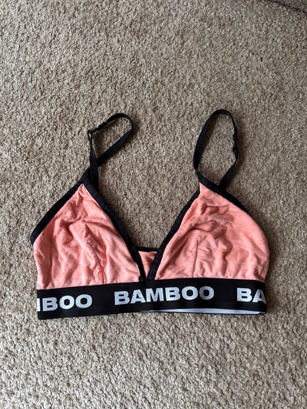 BAMBOO Coral Pink Triangle Bralette with Black Band